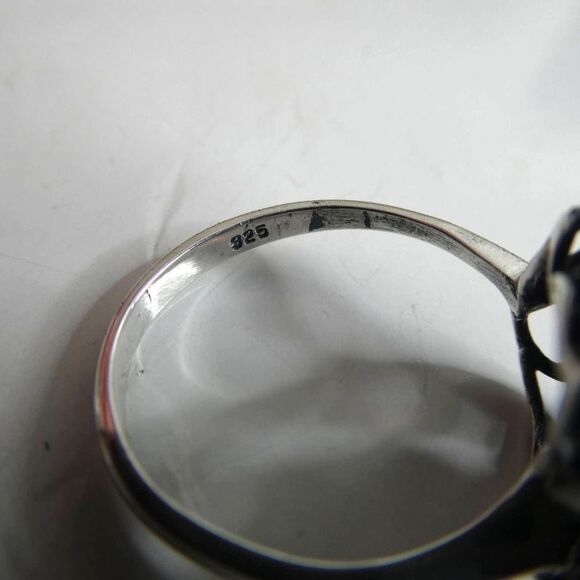 Sterling Silver Garnet Flower Vine Leaf Marcasite Finger Ring Vintage 925 Red - Picture 5 of 7